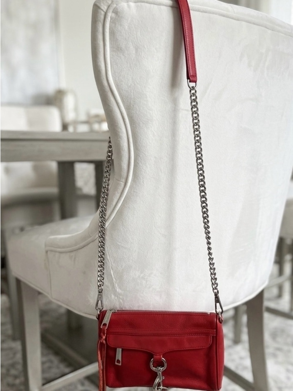 Rebecca Minkoff Red Leather Crossbody with Silver Chain - Picture 1 of 9
